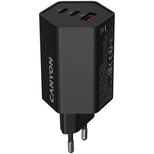 CANYON charger HEXAGON 65 GaN 65W 2xPD 1xQC EU Black CND-CHAHEX65B