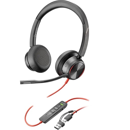 HP Poly HP Poly Blackwire 8225 Stereo USB-C Headset +USB-C/A Adapter, Black, 2yw 8X223AA