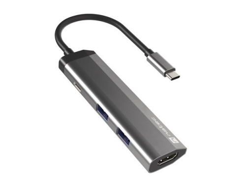 Natec FOWLER SLIM, USB Type-C 3-in-1 Multi-port Adapter (USB3.0 Hub + HDMI + PD), Max. 100W Output, Grey NMP-1984