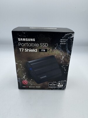 Samsung Portable SSD 1TB, T7 SHIELD, USB 3.2 Gen.2 (10Gbps), Rugged, [Sequential Read/Write : Up to 1,050MB/sec /Up to 1,000 MB/sec], Black MU-PE1T0S/EU