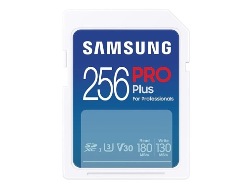 Samsung SD Card 256GB, PRO Plus, SDXC, UHS-I U3 V30 Class 10, Read up to 180MB/s, Write up to 130 MB/s, for 4K and FullHD video recording MB-SD256S/EU