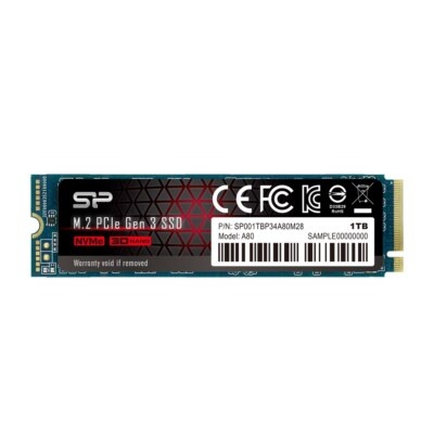 Silicon Power M.2 NVMe 1TB, 2280, PCIe Gen 3x4, A80, Read up to 3,400 MB/s, Write up to 3,000 MB/s SP001TBP34A80M28
