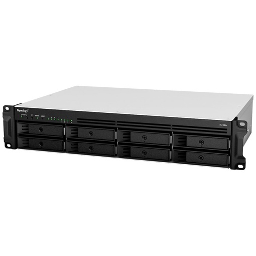 Synology RackStation RS1221+; Rack 2U, 8-bay 3.5''/2.5" SATA HDD/SSD, AMD Ryzen V1500B 4-core 2.2GHz; 4GB DDR4 ECC SODDIM,2x Memory slots; 4x RJ-45 1GbE LAN Port; 2xUSB 3.2; eSATA port; PCI Gen2x8 slot (x4 link); 6.9 kg; 3yr wrnty RS1221PLUS