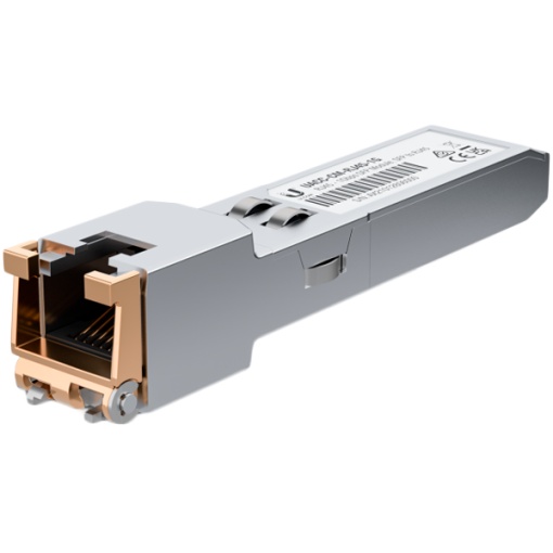 Ubiquiti UACC-CM-RJ45-1G SFP to RJ45 transceiver module that delivers 1 Gbps speed via a converted Ethernet connection. UACC-CM-RJ45-1G