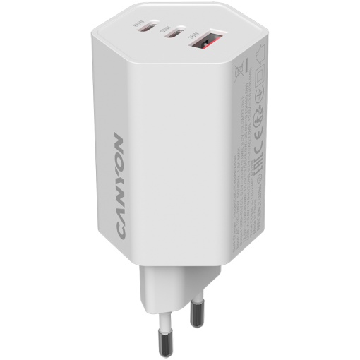 CANYON charger HEXAGON 65 GaN 65W 2xPD 1xQC EU White CND-CHAHEX65W