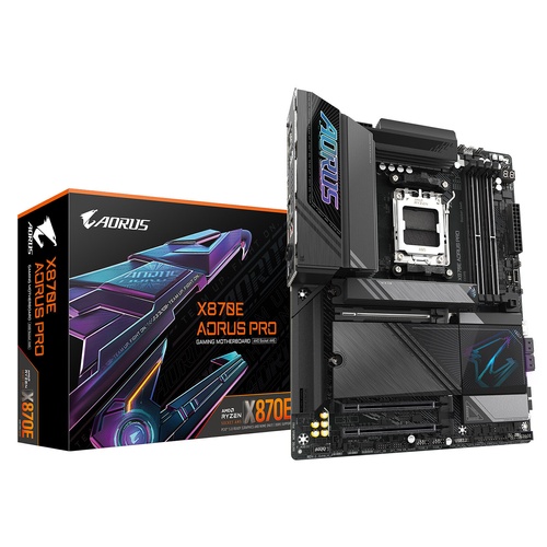 Gigabyte AM5, AMD X870E Chipset, 4x DDR5, Fast Networking：2.5GbE LAN & Wi-Fi 7 with directional Ultra-high gain antenna, Ultra-Fast Storage：4*M.2 slots, including 3* PCIe 5.0 x4 X870E AORUS PRO *