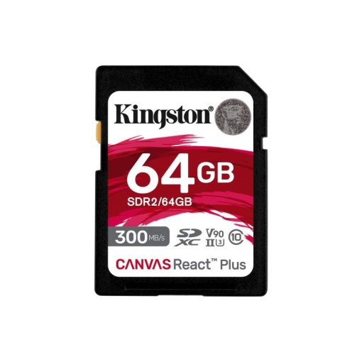 Kingston SD Card 64GB, Canvas React Plus Professional, SDXC Class10 UHS-II U3 V90, Up to 300MB/s read and 260MB/s write, for Full HD/2K/4K/8K SDR2/64GB