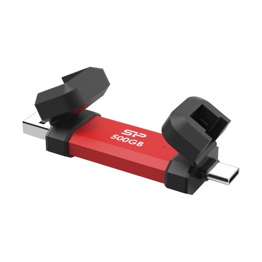 Silicon Power Portable Stick-Type SSD 500GB, DS72, USB 3.2 Gen 2 Type-C/Type-A, Read up to 1050MB/s, Write up to 850MB/s, Red SP500GBUC3S72VPR