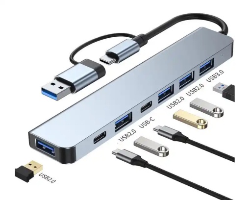 Adapter 8 u 2 E-Green USB 3.0/USB 3.1 tip C- USB 3.0 + 3 x USB 2.0 + 3.5mm audio + SD/TF + 1 x tip