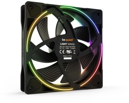be quiet! LIGHT WINGS 120mm PWM, 1700 rpm, Noise level 20.6 dB, 4-pin connector, Airflow (41.51 cfm / 70.53 m3/h), ARGB lighting on front and rear BL072