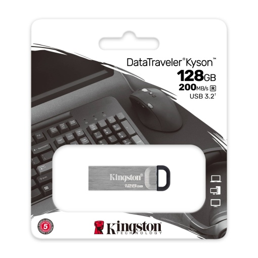 Kingston 128GB USB Flash Drive, USB 3.2 Gen.1, DataTraveler Kyson, Read up to 200MB/s, Write up to 60MB/s DTKN/128GB