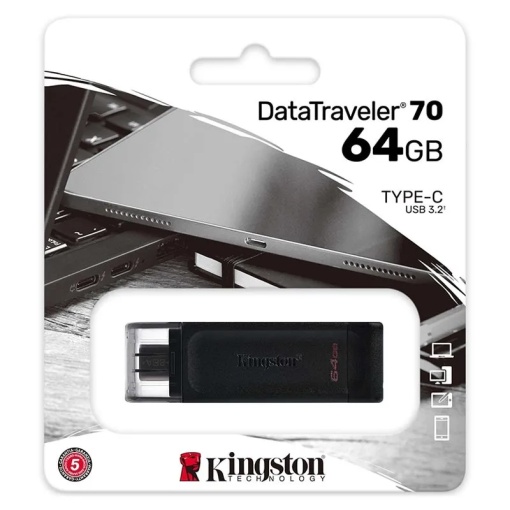 Kingston 64GB USB Flash Drive, USB 3.2 Gen.1 Type-C, DataTraveler DT70/64GB
