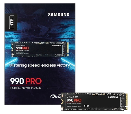 Samsung M.2 NVMe 1TB, 2280, PCIe Gen 4x4, 990 PRO, Read up to 7450 MB/s, Write up to 6900 MB/s (single sided) MZ-V9P1T0BW *