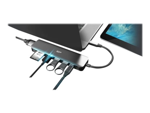 Silicon Power USB-C 7-in-1 Hub SU20, SD Card-reader, MicroSD Card Reader, 1x HDMI 4K, 3x USB3.2 Gen.1 (up to 5Gbps), 1x USB-C (PD2.0 charging up to 60W), Cable 0.15m SPU3C07DOCSU200G