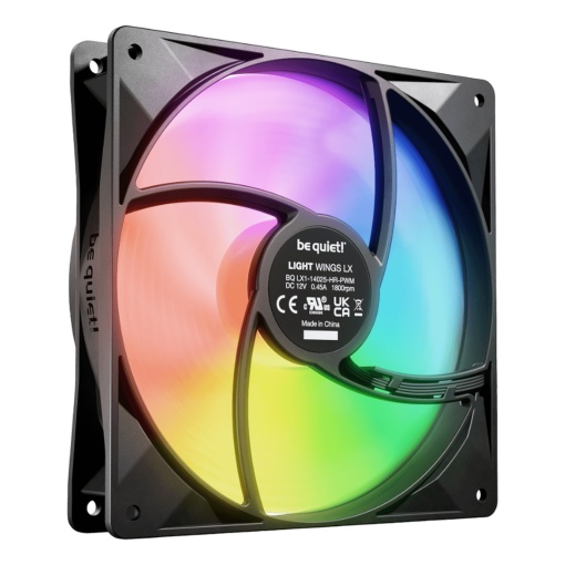 be quiet! LIGHT WINGS LX 140mm PWM high-speed, 1800 rpm, Noise level 30.5 dB, 4-pin connector, Airflow (75.3 cfm / 127.9 m3/h), ARGB lighting, 16 LEDs BL129