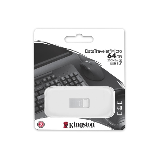Kingston 64GB USB Flash Drive, USB 3.2 Gen.1, DataTraveler Micro, Read up to 200MB/s DTMC3G2/64GB
