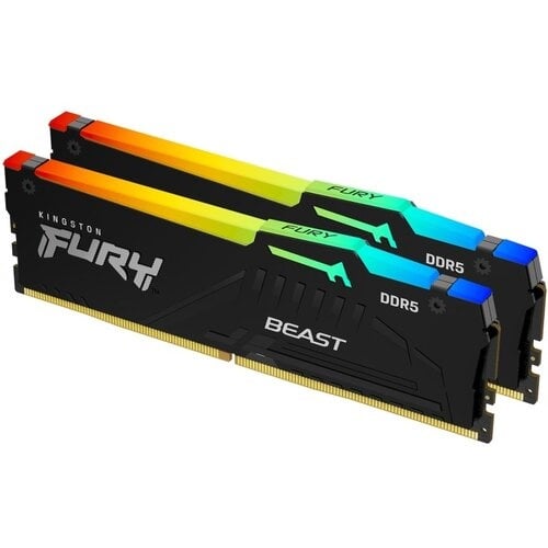 Kingston DDR5 64GB (2x32GB) 5600MT/s [FURY BEAST RGB], Non-ECC UDIMM, CL40 1.25V, 288-Pin 2Rx8, Black, Memory Kit, w/RGB Heatsink KF556C40BBAK2-64 *