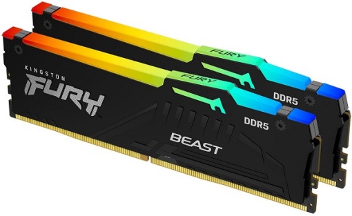 Kingston DDR5 64GB (2x32GB) 6000MHz [FURY BEAST RGB], Non-ECC UDIMM, CL30 1.4V, 288-Pin 2Rx8, Black, Memory Kit, w/RGB Heatsink, XMP & EXPO KF560C30BBEAK2-64 *