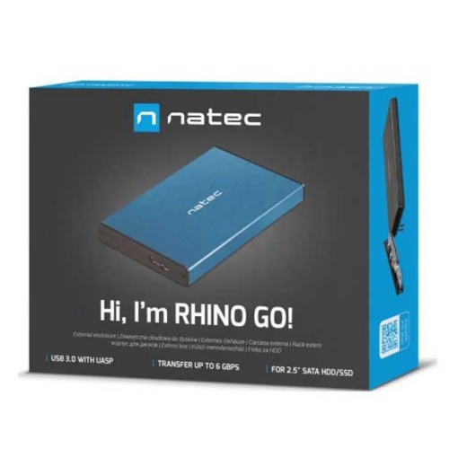 Natec RHINO GO, HDD/SSD External Enclosure 2.5", SATA III, USB3.0, Aluminium, Blue NKZ-1280