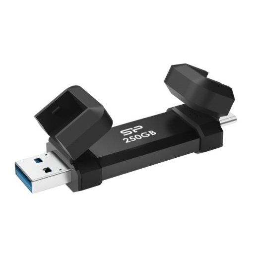 Silicon Power Portable Stick-Type SSD 250GB, DS72, USB 3.2 Gen 2 Type-C/Type-A, Read up to 1050MB/s, Write up to 850MB/s, Black SP250GBUC3S72VPK
