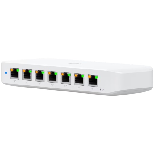 Ubiquiti USW-Ultra Layer 2, 8-port GbE PoE switch with versatile mounting options: 7x GbE PoE+ output ports, 1 xGbE PoE++ input port USW-ULTRA