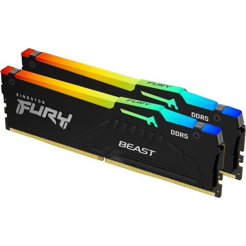 Kingston DDR5 64GB (2x32GB) 5600MT/s [FURY BEAST RGB], Non-ECC UDIMM, CL36 1.25V, 288-Pin 2Rx8, Black, Memory Kit, w/RGB Heatsink, XMP & EXPO KF556C36BBEAK2-64