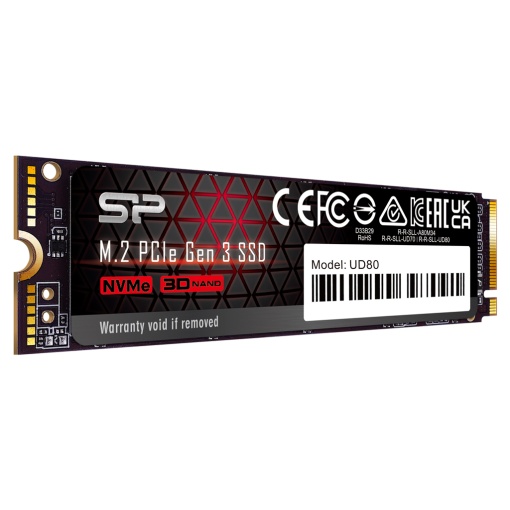 Silicon Power M.2 NVMe 1TB, 2280, PCIe Gen 3x4, UD80, 3D NAND, Read up to 3,400 MB/s, Write up to 3,000 MB/s (single sided) SP01KGBP34UD8005