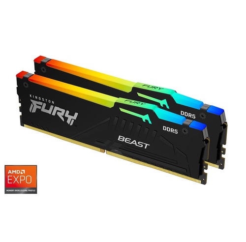 Kingston DDR5 32GB (2x16GB) 5600MHz [FURY BEAST RGB], Non-ECC UDIMM, CL36 1.25V, 288-Pin 1Rx8, Memory Kit, w/RGB Heatsink, XMP & EXPO KF556C36BBEAK2-32 *