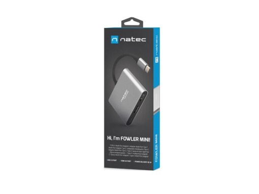 Natec FOWLER MINI, USB-C Multiport Adapter, USB-C to USB-C(PD2.0)/USB3.0/HDMI, M/F, Cable 11cm NMP-1607