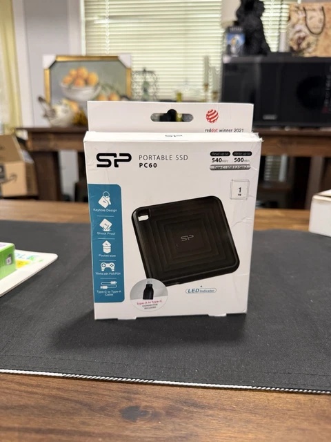 Silicon Power Portable SSD 1TB PC60, USB 3.2 Gen 2 (Cable: Type-C to USB Type-A), Read up to 540MB/s, Write up to 500MB/s SP010TBPSDPC60CK
