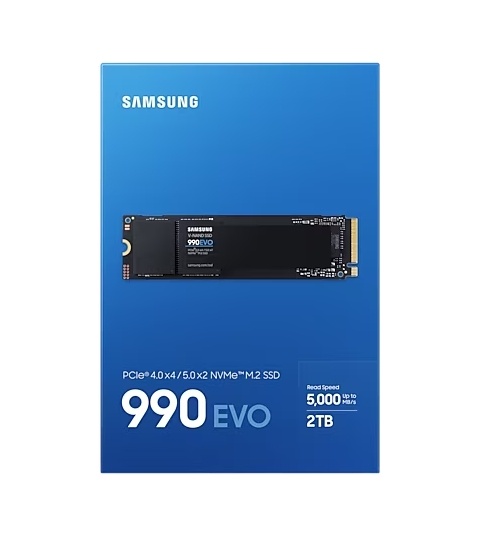 Samsung M.2 NVMe 2TB, 2280, PCIe Gen 4x4/5x2, 990 EVO, Read up to 5,000 MB/s, Write up to 4,200 MB/s (single sided) MZ-V9E2T0BW *