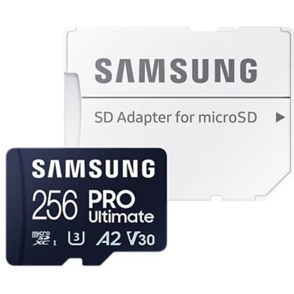 Samsung MicroSD 256GB, PRO Ultimate, SDXC, UHS-I U3 V30 A2, Read up to 200MB/s, Write up to 130 MB/s, for 4K and FullHD video recording, w/SD adapter MB-MY256SA/WW