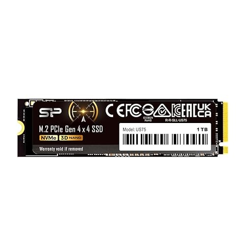 Silicon Power M.2 NVMe 1TB, 2280, PCIe Gen 4x4, US75, 3D NAND, Read up to 7,000 MB/s, Write up to 6,000 MB/s SP01KGBP44US7505