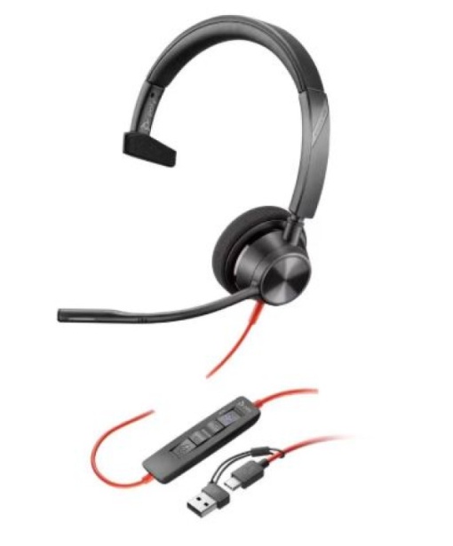 Slušalice sa mikrofonom HP Poly Blackwire 3320 mono usb-c + usb c/a adapter crne *