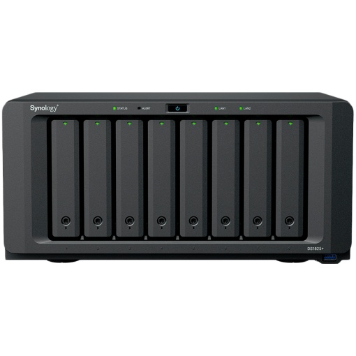 Synology DiskStation DS1825+, Tower, 8-BAY 3.5'' SATA HDD/SSD, 2xM.2 2280 NVMe SSD, CPU AMD Ryzen Quad-Core 2.2 GHz, 8GB DDR4, 2xRJ-45 2.5GbE LAN Port, 3xUSB 3.2, 2 x USB-C expansion ports (Expandable to 18 Bays with 2 x DX525), 1xGen3 x8 PCIe,3y DS1825PL
