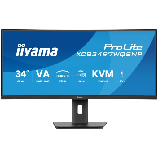 34" UW Curved VA-panel, 3440x1440-120Hz, 350cdm, 0,4ms MPRT, Speakers,USB-C Dock (LAN/KVM/95W PD),DisplayPort, 2xHDMI,USB HUB (2x3.2 2xC) ,Adaptive Sync.15cm Height Adj. Stand XCB3497WQSNP-B1