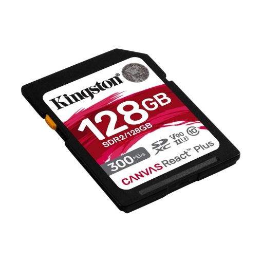 Kingston SD Card 128GB, Canvas React Plus Professional, SDXC Class10 UHS-II U3 V90, Up to 300MB/s read and 260MB/s write, for Full HD/2K/4K/8K SDR2/128GB