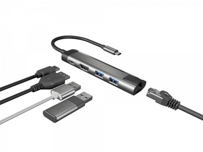 Natec FOWLER GO, USB Type-C 5-in-1 Multi-port Adapter (USB3.0 Hub + HDMI + PD + Gigabit LAN), Max. 100W Output, Black NMP-1985