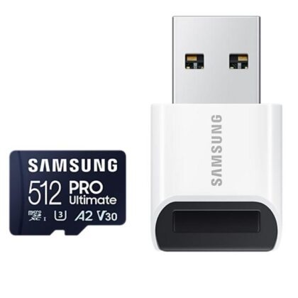 Samsung MicroSD 512GB, PRO Ultimate, SDXC, UHS-I U3 V30 A2, Read up to 200MB/s, Write up to 130 MB/s, for 4K and FullHD video recording, w/USB Card reader MB-MY512SB/WW