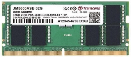 Transcend DDR5 32GB SO-DIMM 5600MT/s, On-die ECC, CL46 1.1V, 262-pin 2Rx8 (2Gx8)x16 JM5600ASE-32G