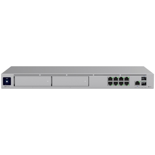 Ubiquiti rack-mount Cloud Gateway with 10 Gbps performance, multi-WAN load balancing, and two NVR drive bays designed for large-scale, multi-application UniFi sites UDM-PRO-MAX-EU