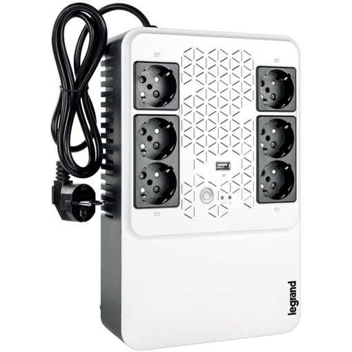 UPS Legrand Keor Multiplug 600VA/360W, Single phase, Line Interactive Technology- VI, Simulated SineWave,Cold Start Function,USB charger - Type A female/5 V, Outlet-6xGerman Standard, Quantity of internal batteries - 1pc 12V 7.2Ah, Internal AVR. LN310081