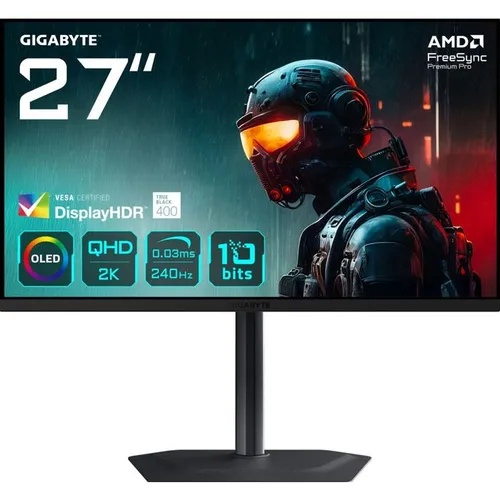 Gigabyte 27" 240Hz QHD 2560x1440 OLED, ClearMR 13000, OLED Care AI-Based Protection, KVM MO27Q2 EK