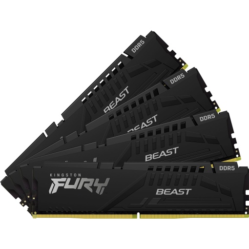 Kingston DDR5 128GB (4x32GB) 5200MHz [FURY BEAST], Non-ECC UDIMM, CL40 1.25V, 288-Pin 2Rx8, w/Heatsink, XMP KF552C40BBK4-128