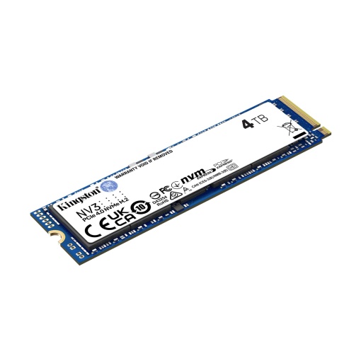 Kingston M.2 NVMe 4TB, 2280, PCIe Gen 4x4, NV3, Read up to 6,000 MB/s, Write up to 5,000 MB/s, (single sided) SNV3S/4000G