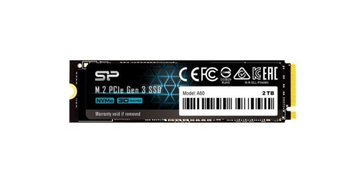 Silicon Power M.2 NVMe 2TB, 2280, PCIe Gen 3x4, A60, Read up to 2,200 MB/s, Write up to 1,600 MB/s (single sided) SP002TBP34A60M28