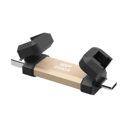 Silicon Power Portable Stick-Type SSD 250GB, DS72, USB 3.2 Gen 2 Type-C/Type-A, Read up to 1050MB/s, Write up to 850MB/s, Gold SP250GBUC3S72VPG