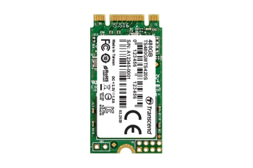 Transcend M.2 SATA III 480GB, 2242, B+M Key, TLC, DRAM-less, Read up to 530MB/s, Write up to 480 MB/s, Single-sided TS480GMTS420S