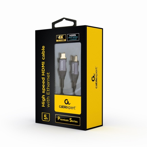 Gembird MONITOR Cable, Premium Series, High speed HDMI 4K with Ethernet, HDMI/HDMI M/M, Gold Plated, Braided, 5m CCBP-HDMI-5M