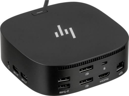 HP HP USB-C Dock G5, 1 USB Type-C (front); 1 USB 3.0 (side, charging SS); 3 USB 3.0 (back, charging); 2 DisplayPort; 1 HDMI 2.0; 1 headphone/microphone combo, Black 5TW10AA#3YW